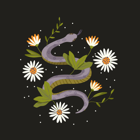 Snake floral background vector snake flower magic art. Animal cardのイラスト素材