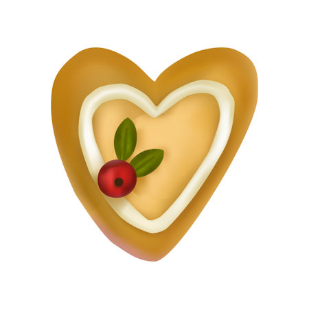Christmas heart cookie 3d vector ginger biscuit Xmas cute cookiesのイラスト素材