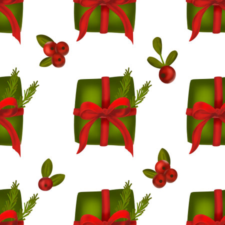Merry Christmas Happy New Year 3d gift box seamless pattern cartoon vector background design.のイラスト素材