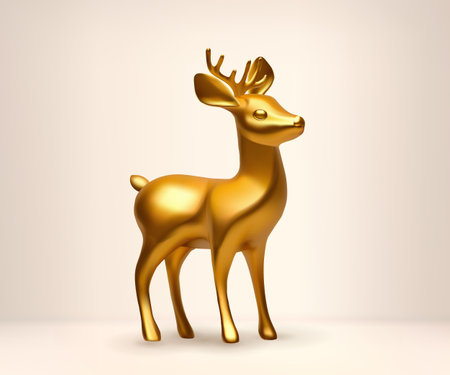 3d Christmas gold deer animal. Xmas decoration reindeer golden reindeer vector renderのイラスト素材