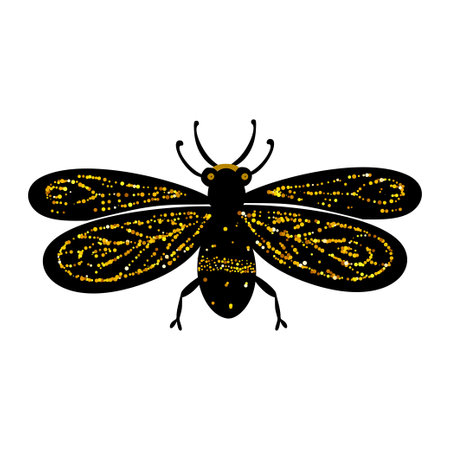 Black and gold glitter moth butterfly, celestial vector fairy insect illustrationのイラスト素材
