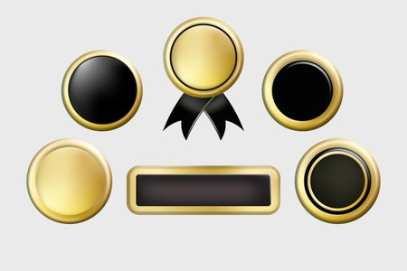 3d badge stamp sign set, realistic metal badge tag stamp collection renderのイラスト素材