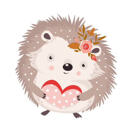 Cute cartoon hedgehog with heart. Vector illustration on white background.のイラスト素材