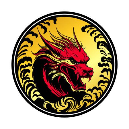 Dragon head in the circle. Vector illustration isolated on white background.のイラスト素材