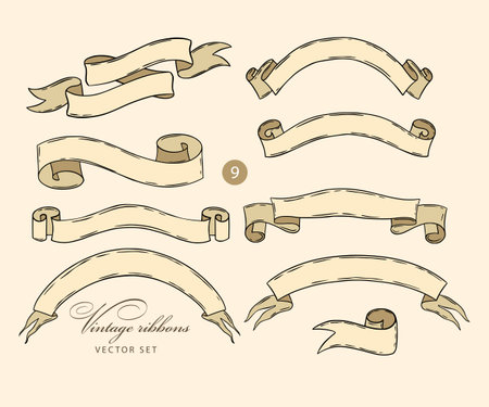 Set of vintage vector ribbon banners For text hand drawn illustration icon collectionのイラスト素材