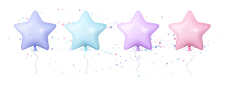 3d Balloon Birthday Day Party Set Star Element Gift Ball Balloons Pastel Icon Vector Invitation Card Realistic Shapeのイラスト素材