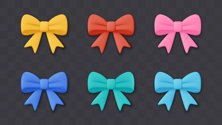 3d Ribbon Bow Cute Vector Set Plastic Gift Holiday Celebration Bowti Clipart Invitation Button Promotion Sale Template Elementのイラスト素材