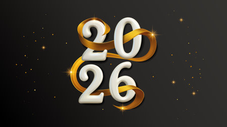 2026 Happy New Year Realistic 3d Number Golden Ribbon Banner Background Greeting Invitation Luxury Vector Cardのイラスト素材