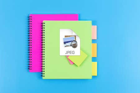 Office supplies on blue horizontal background. Back to school concept. Copy space