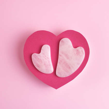 Decorative composition with facial and body gua sha massagers. Self-care concept.の写真素材