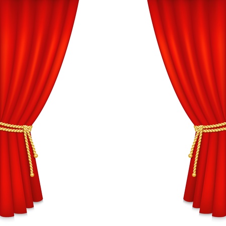 Realistic red velvet curtain isolated on white background. Vector illustration.のイラスト素材