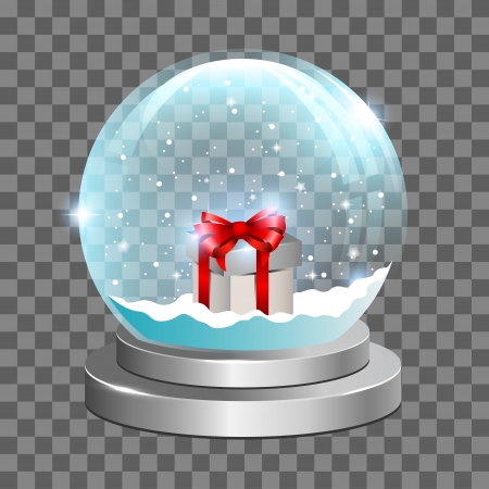 Snow globe with gift box and falling snow inside  Perfect for any background   のイラスト素材