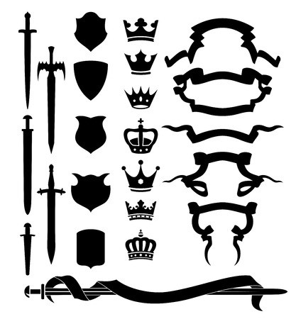 Silhouettes of heraldic design elements. Vector.のイラスト素材