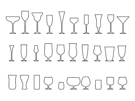 Glass collection - vector silhouette isolated on white background.のイラスト素材