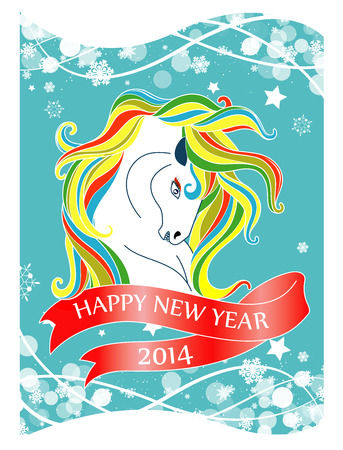 New Year 2014 card with horse and ribbonのイラスト素材