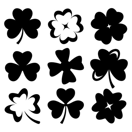 Shamrock black silhouette leaves isolated on white  Vector のイラスト素材