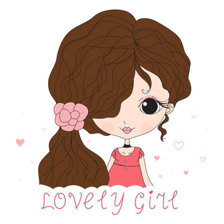 Girl in sketch style. Card or background template. Vector.のイラスト素材