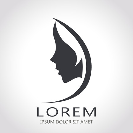 Template abstract logo for woman salons and shops. Stylized profile of a young beautiful woman. Abstract logo for a beauty salon. Portrait of a girl. のイラスト素材