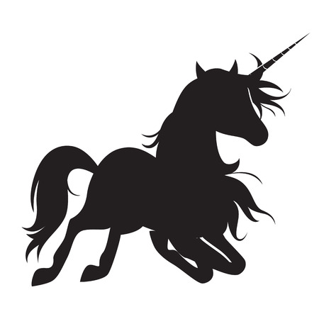 Unicorn lying on the ground silhouette. illustration isolated on white background.のイラスト素材