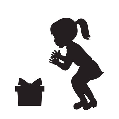 Girl and the gift box silhouette. Vector illustration isolated on white background.のイラスト素材