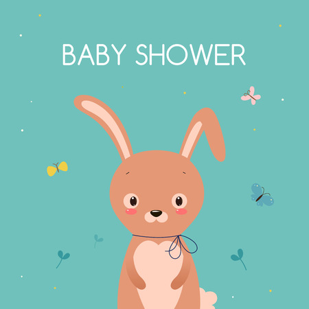 Baby shower card. Cute cartoon rabbit.のイラスト素材