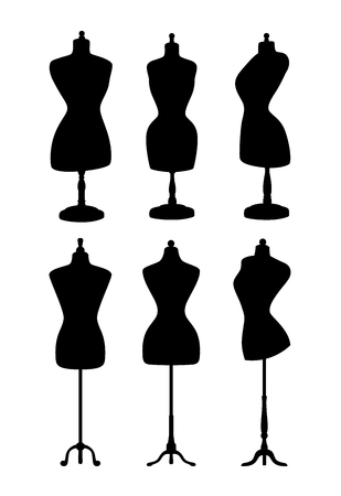 Vintage mannequins. Vector silhouettes isolated on white background.のイラスト素材