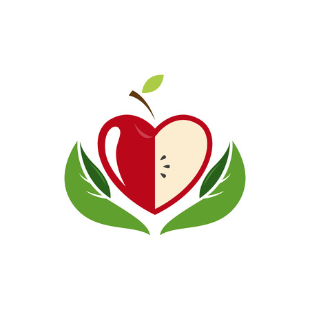 Vector sign with red fruit.  Ecology activity, food company. Illustration isolated on white background.のイラスト素材