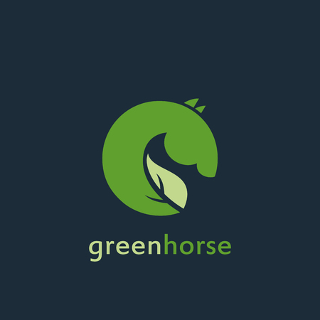 Vector sign  green horse. Illustration with text on dark background.のイラスト素材
