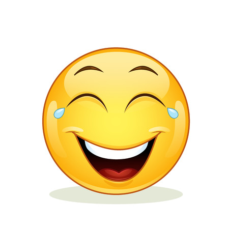 Laughing emoticon with tears of joy. Vector illustration isolated on white background.のイラスト素材