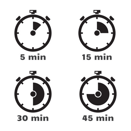 Timer set - 5, 15, 30 and 45 min. Vector illustration isolated on white backgroundのイラスト素材