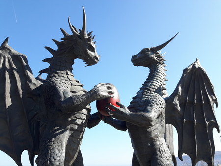 Statue - dragons with egg in Sea Garden of Varna.の写真素材