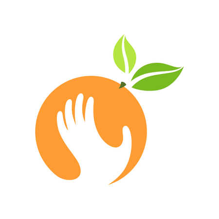Orange and hand vector logo, label, emblem design.のイラスト素材