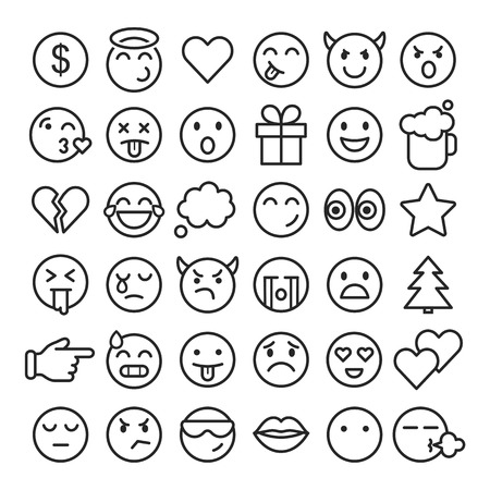 Emoticons faces simple icons thin line symbols.のイラスト素材