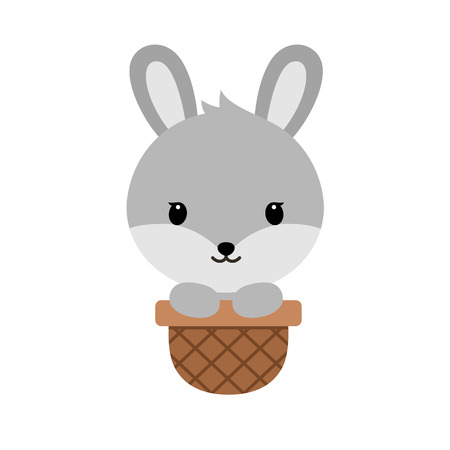 Cute cartoon bunnysitting in easter basket, funny rabbit character. Happy Easter concept cartoon vector Illustration.のイラスト素材