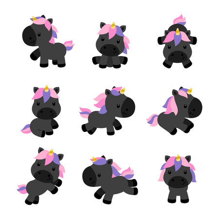 Little unicorns in modern flat style isolated on white background.のイラスト素材