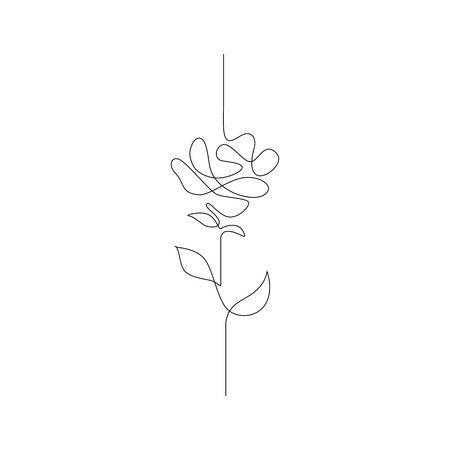 One line drawing. Continuous line flower. Hand-drawn illustration for logo, emblem and design card, poster. Vector.のイラスト素材