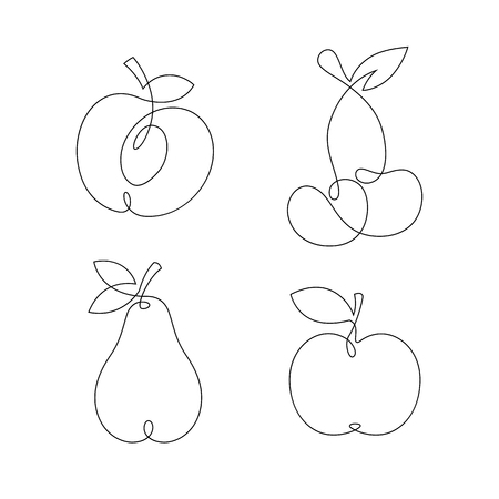 One line continuous fruits illustration isolated on a white background. Vector.のイラスト素材