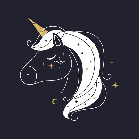 Stylized flat style unicorn. Cute girly art. Vector.のイラスト素材