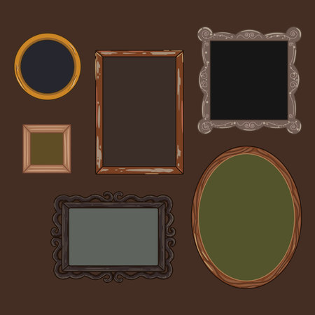 Set of vintage photo frames on the wall.のイラスト素材