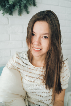 Portrait of a pretty girl. Happy girlの写真素材