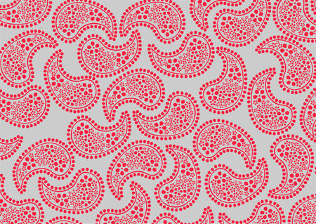 Vector illustraition of repeating red paisley pattern on grey backgroundのイラスト素材