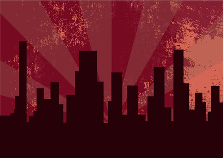 Vector illustration of city at the night on the pink backgroundのイラスト素材