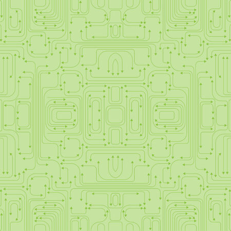 Vector illustration of circuit board pattern includes lines and arrows on the green background.のイラスト素材