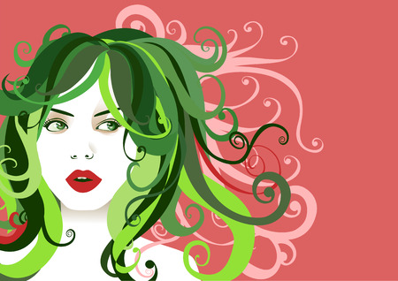 Vector illustration of funky, cool, young woman portrait on the pink background.のイラスト素材