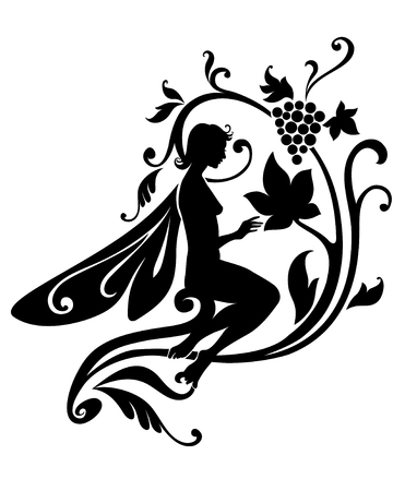 Vector Illustration Silhouette of funky fairy on flower pattern designのイラスト素材