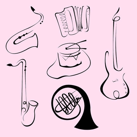 Vector illustraition of Music Instruments Design Set made with simple line onlyのイラスト素材