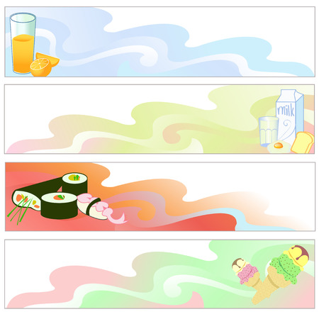 Vector illustration of Colorful banners set with funky foodのイラスト素材