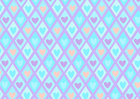 Vector illustration of retro rhombs with blue hearts pattern on the violet backgroundのイラスト素材