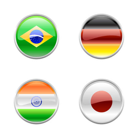 Vector Illustration of round buttons set, decorated with the flags of the world (G4).のイラスト素材