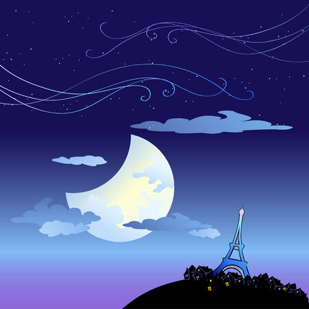 Vector Illustration of the Eiffel Tower built by Gustave Eiffel, on the Champ de Mars beside the Seine River in Paris, France のイラスト素材